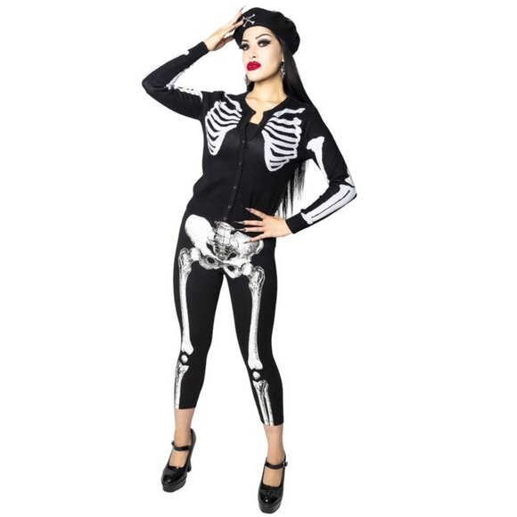 Skeleton Black White Capri Leggings S-M-L-XL-2XL-3XL NWT - Picture 2 of 3